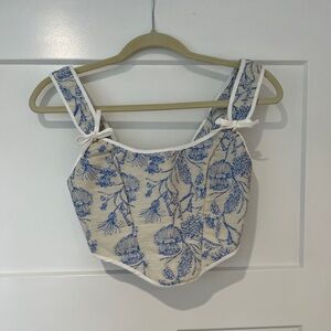 Floral Blue and Cream Sleeveless Top